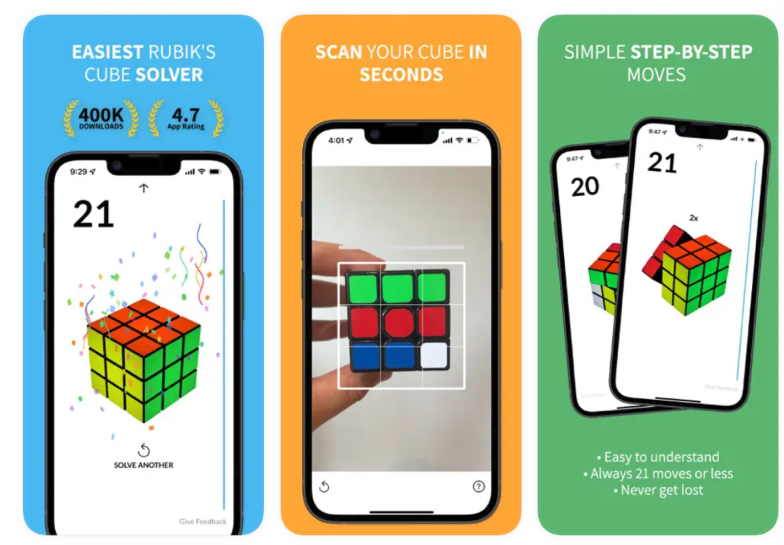 21Moves Rubik's Cube app computer vision scanner interface